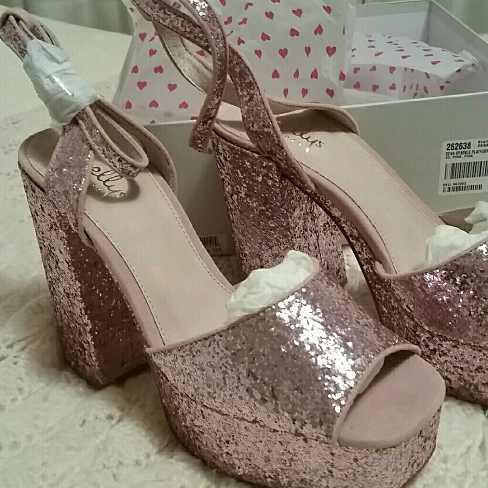 Shellys London Pink Glitter Platforms